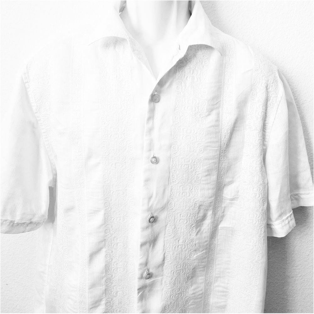 Tommy Bahama, All Linen Short Sleeve Embroidered Panels Button Down